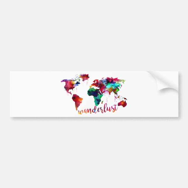 Autocollant De Voiture Carte du monde d'envie de voyager d'aquarelle (Devant)