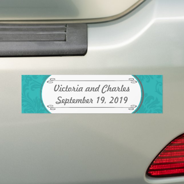 Autocollant De Voiture Chartreuse moderne Turquoise Mariage damassé (En voiture)
