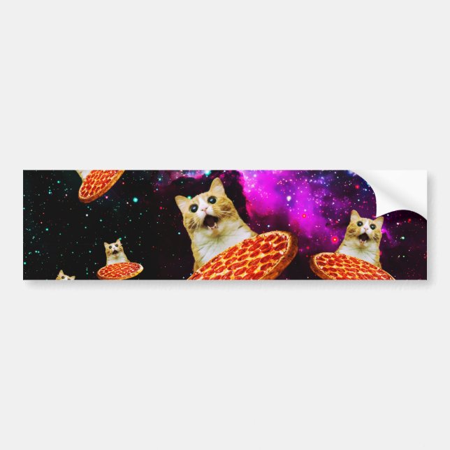 Autocollant De Voiture Chat à pizza de l'espace amusant (Devant)