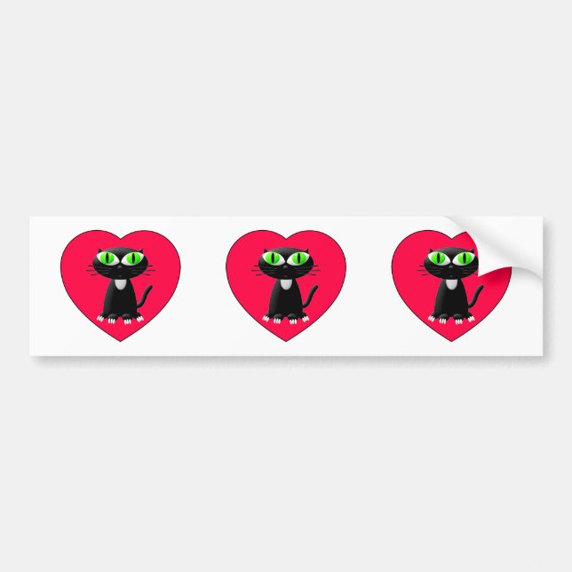 Autocollant De Voiture Chat noir dans le coeur rouge (Devant)