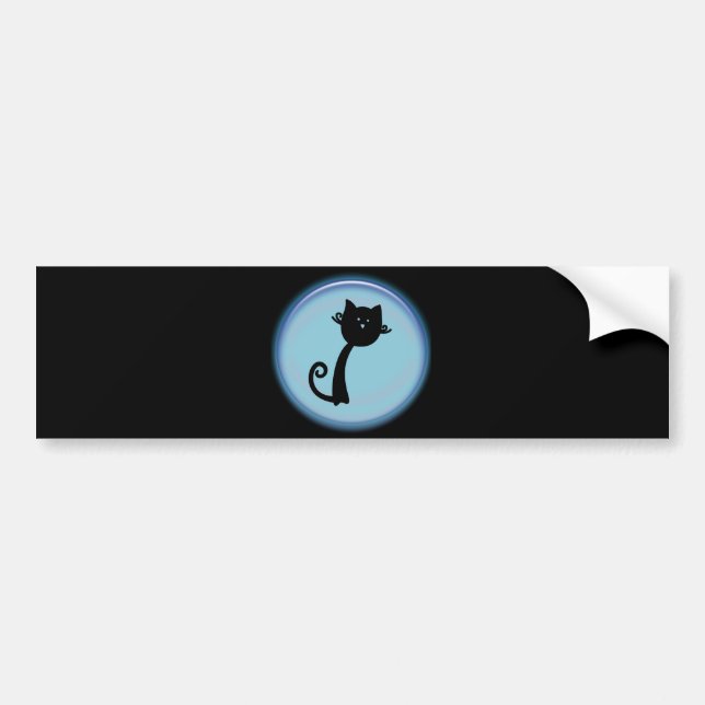 Autocollant De Voiture Chat noir mignon dans la conception 3D bleue (Devant)