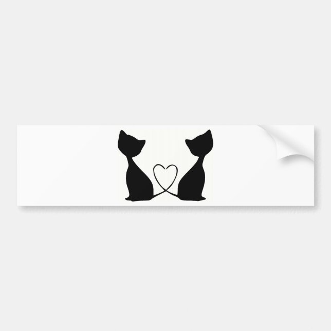 Autocollant De Voiture Chats avec le coeur, noir et blanc (Devant)