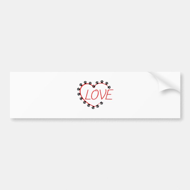 Autocollant De Voiture Chien Paws Red Heart Love (Devant)