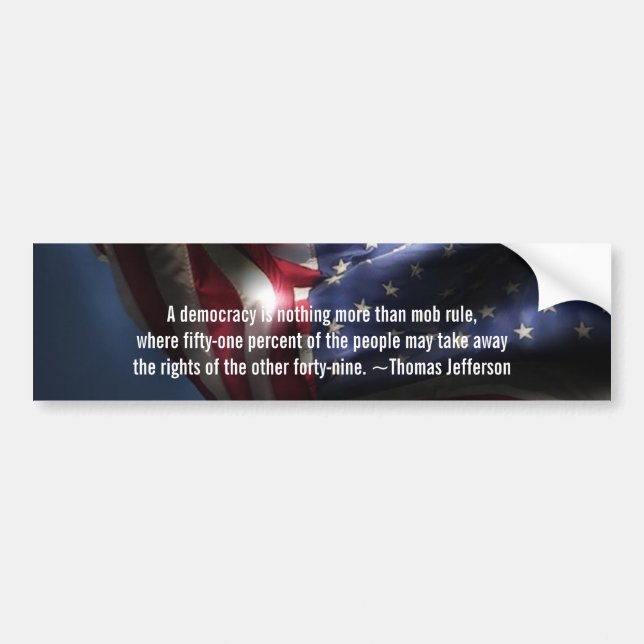 Autocollant De Voiture Citation Démocratie Thomas Jefferson+Drapeau (Devant)