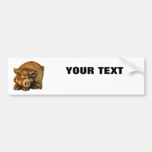 Autocollant De Voiture Cochon souriant Votre texte "Folio Extra Bold" sur