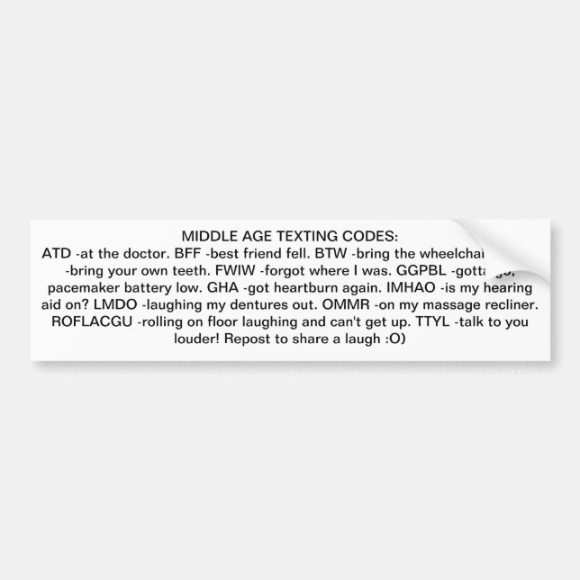 AUTOCOLLANT DE VOITURE CODES DE TEXTE D'ÂGE MOYEN STICKER DE L'ENSEMBLE D (Devant)