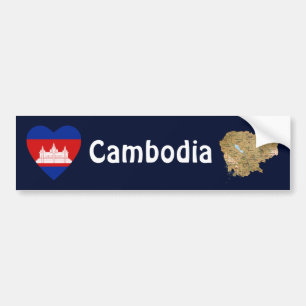 Autocollant De Voiture Coeur de drapeau du Cambodge + Adhésif pour