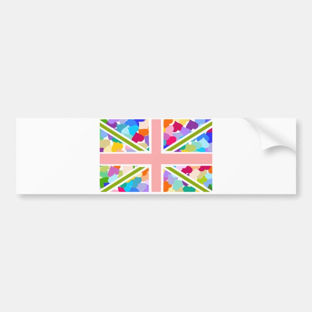 Autocollant De Voiture Coeurs Union Jack d'arc-en-ciel (Devant)
