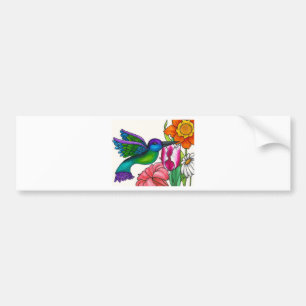 Autocollant De Voiture Colibri turquoise et pourpre avec des fleurs