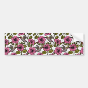 Autocollant De Voiture Colibris et fleurs d'hibiscus roses