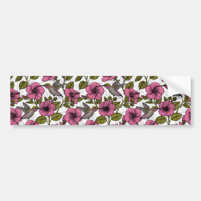 Autocollant De Voiture Colibris et fleurs d'hibiscus roses (Devant)