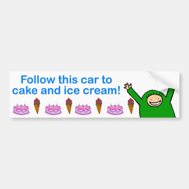 Autocollant De Voiture Crème glacée de gâteau et (texte bleu) (Devant)