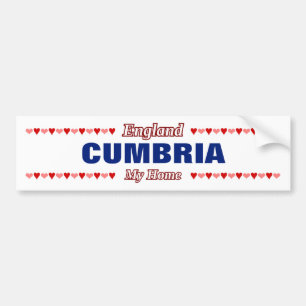Autocollant De Voiture CUMBRIA - Ma maison - Angleterre; Coeurs rouges et