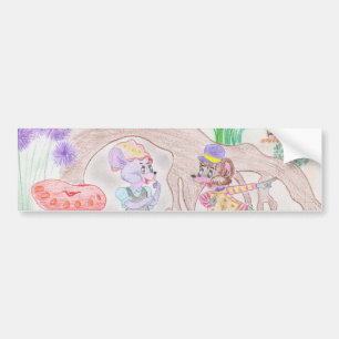 Autocollant De Voiture Custom Kids Artwork, deux mignonnes souris, fleurs
