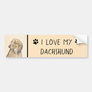 Autocollant De Voiture Dachshund (Longhaerien) Peinture - Art Chien origi