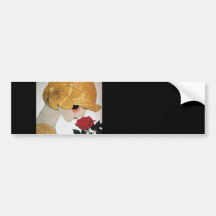 AUTOCOLLANT DE VOITURE DAME AVEC ROSE ROUGE