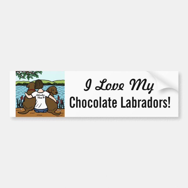 Autocollant De Voiture Deux chocolat Labradors et maman (Devant)