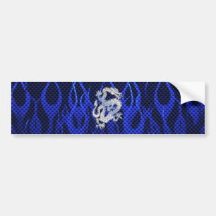 Autocollant De Voiture Dragon Bleu dans Chrome Carbon course flammes