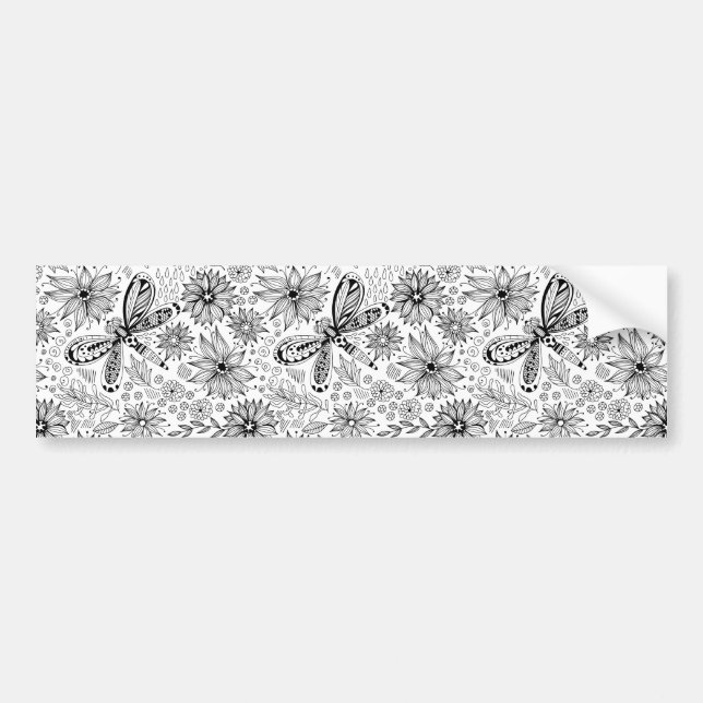 Autocollant De Voiture Dragonfly et doodle de fleurs (Devant)