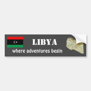 Autocollant De Voiture Drapeau Libye + Sticker de pare-chocs Carte