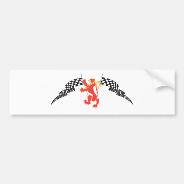Autocollant De Voiture drapeaux effrénés et checkered de lion (Devant)