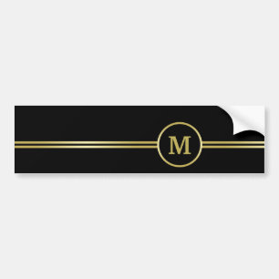 Autocollant De Voiture Élégant monogramme personnalisé or sur fond noir