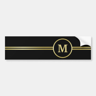 Autocollant De Voiture Élégant or Monogramme personnalisé sur noir