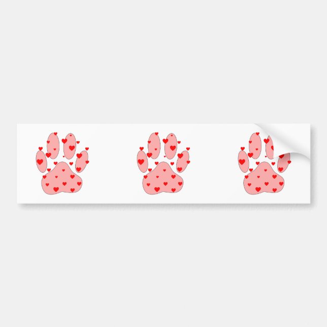 Autocollant De Voiture Empreinte de patte rose aux coeurs (Devant)