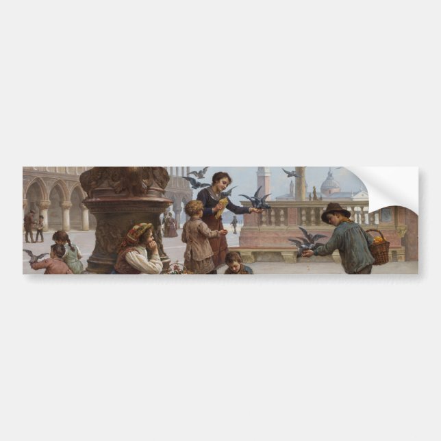 Autocollant De Voiture Enfants nourrissant des pigeons à Venise (par Paol (Devant)
