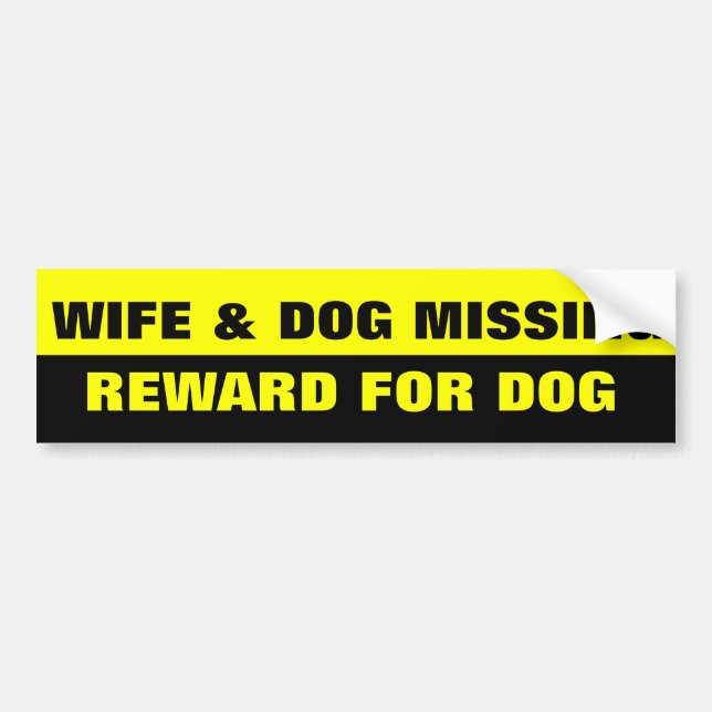 AUTOCOLLANT DE VOITURE ÉPOUSE ET CHIEN DISPARUS (Devant)