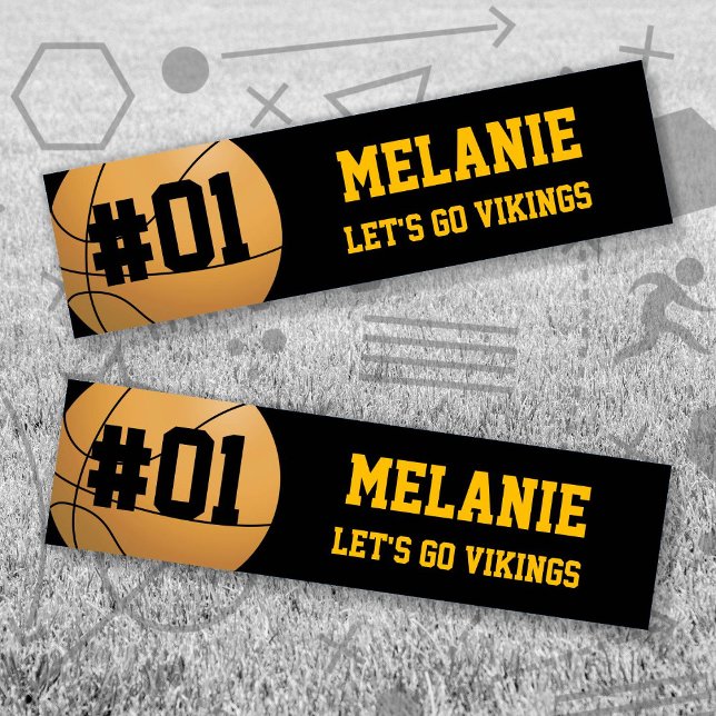 Autocollant De Voiture Équipe de basket-ball en or noir (Black and Gold Baseball Let's Go Team Bumper Sticker. Celebrate your high school or college athlete.)