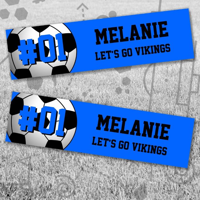 Autocollant De Voiture Équipe de football noir bleu (Blue and Black Soccer Let's Go Team Bumper Sticker. Celebrate your high school or college athlete.)