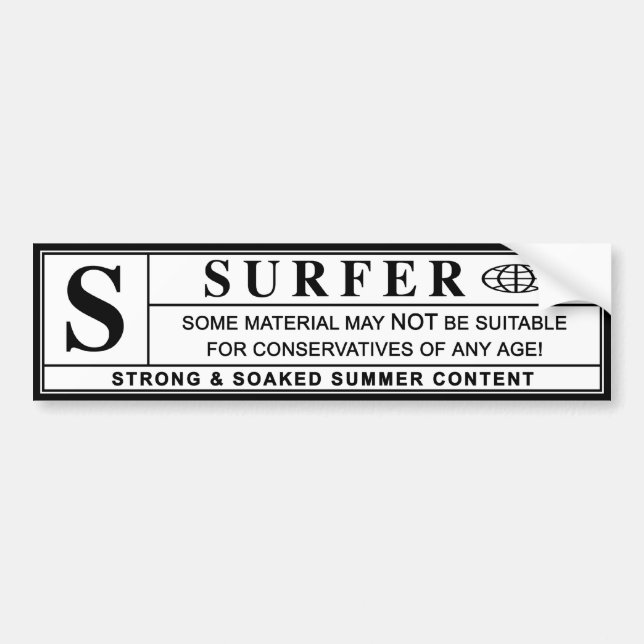 Autocollant De Voiture étiquette de mise en garde de surfer (Devant)