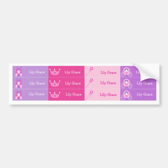 Autocollant De Voiture Étiquettes de princesse Personalized Kids Name (Devant)