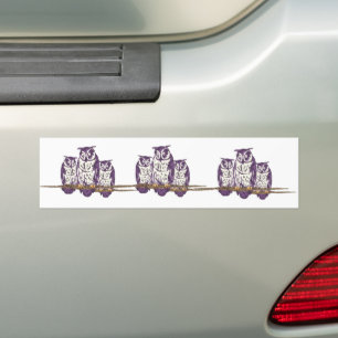 Autocollant De Voiture Famille de hiboux géométriques stylisés violets