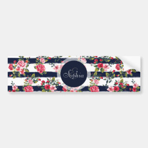 Autocollant De Voiture Fille vintage rose à l'aquarelle rayures