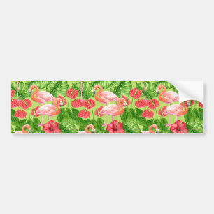 Autocollant De Voiture Flamant rose et plantes tropicaux
