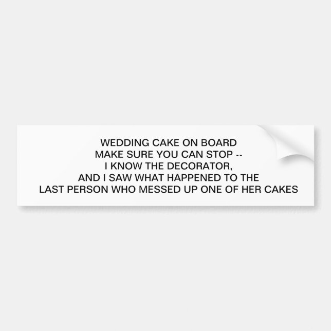 AUTOCOLLANT DE VOITURE GÂTEAU DE MARIAGE À BORD (Devant)