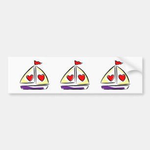 Autocollant De Voiture Heart Sailboat Red Hearts Love Voile