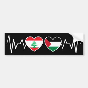 Autocollant De Voiture Heartbeat Lebanon Palestine Unity drapeaux.