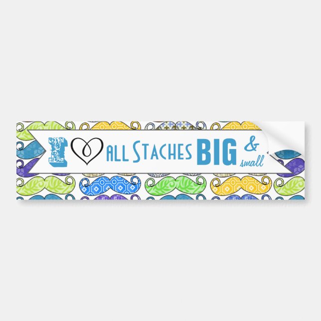 Autocollant De Voiture I Heart All Staches Grosse et Petite Moustache (Devant)