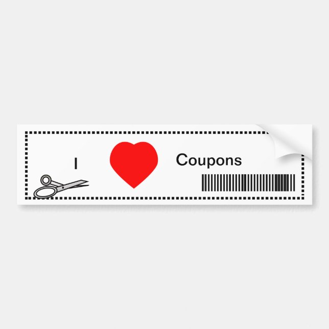 Autocollant De Voiture I Love Coupons - Red Heart and Bar Code (Devant)