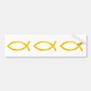 Autocollant De Voiture Ichthus   Golden Christian Fish Symbol