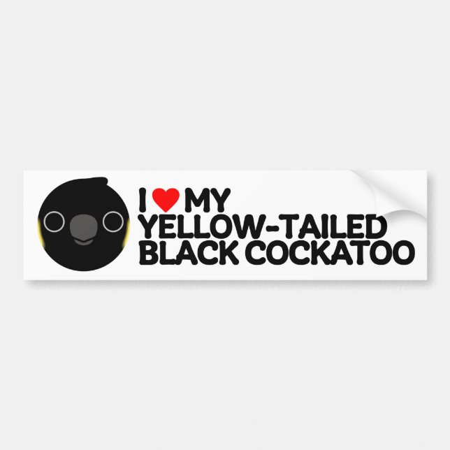 AUTOCOLLANT DE VOITURE J'ADORE MON COCKATOO NOIR JAUNE. (Devant)