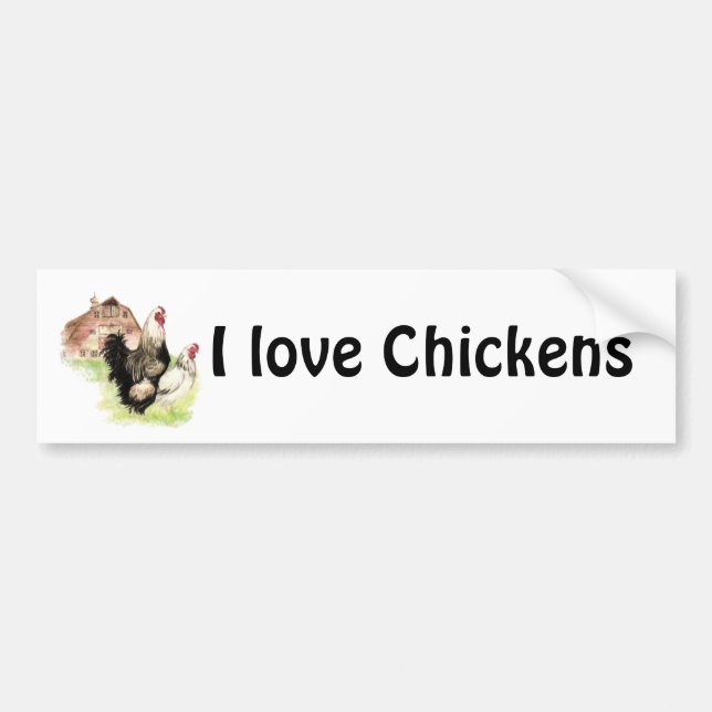Autocollant De Voiture J'aime Chickens, Poulets et Sticker de protection  (Devant)