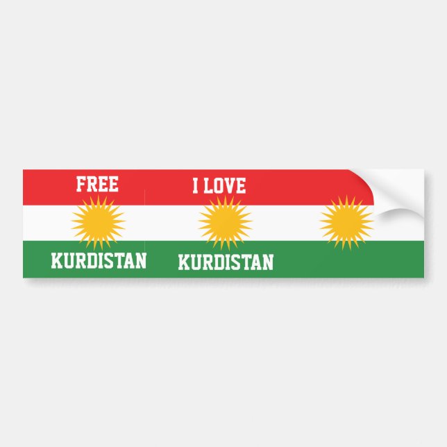 AUTOCOLLANT DE VOITURE J'AIME LE KURDISTAN ET LE DRAPEAU LIBRE DU (Devant)