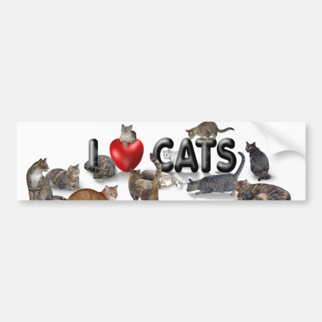 Autocollant De Voiture J'aime les chats (Devant)