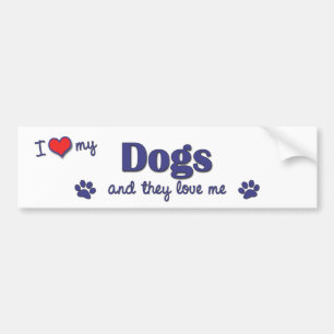 Autocollant De Voiture J'aime mes chiens (les chiens multiples)