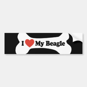Autocollant De Voiture J'aime mon beagle - os de chien