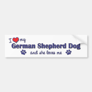 Autocollant De Voiture J'aime mon berger allemand (le chien femelle)